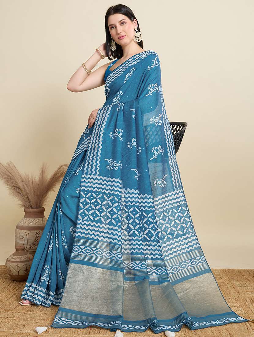 turquoise embellished women printed casual wear saree with blouse - 22187863 -  Standard Image - 2