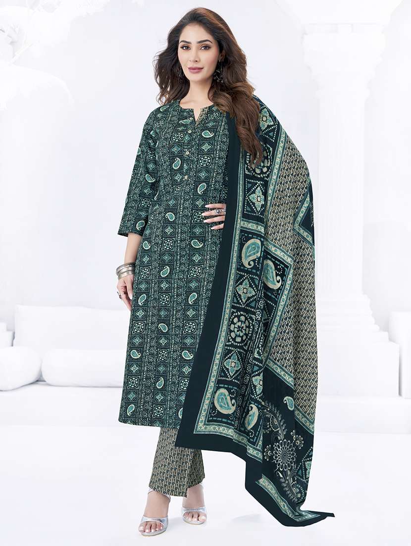 women printed three quarter sleeve kurta pant with dupatta set