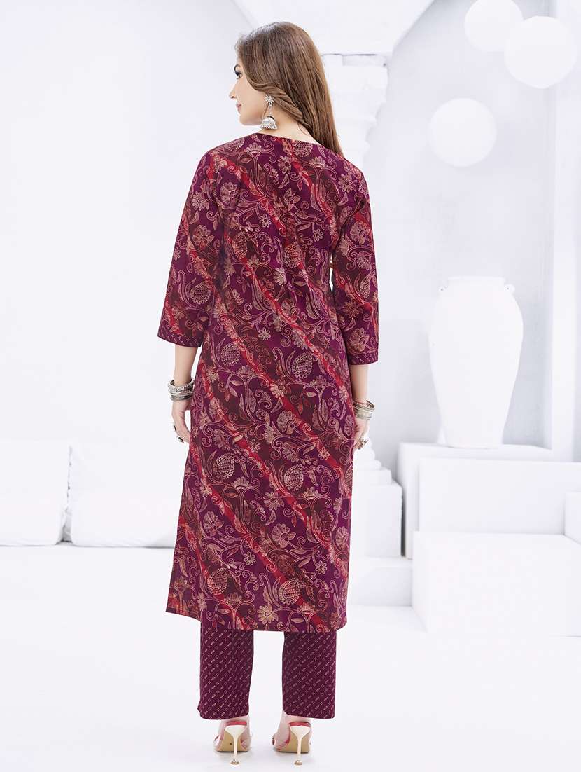 women printed three quarter sleeve kurta pant with dupatta set - 22205738 -  Standard Image - 2
