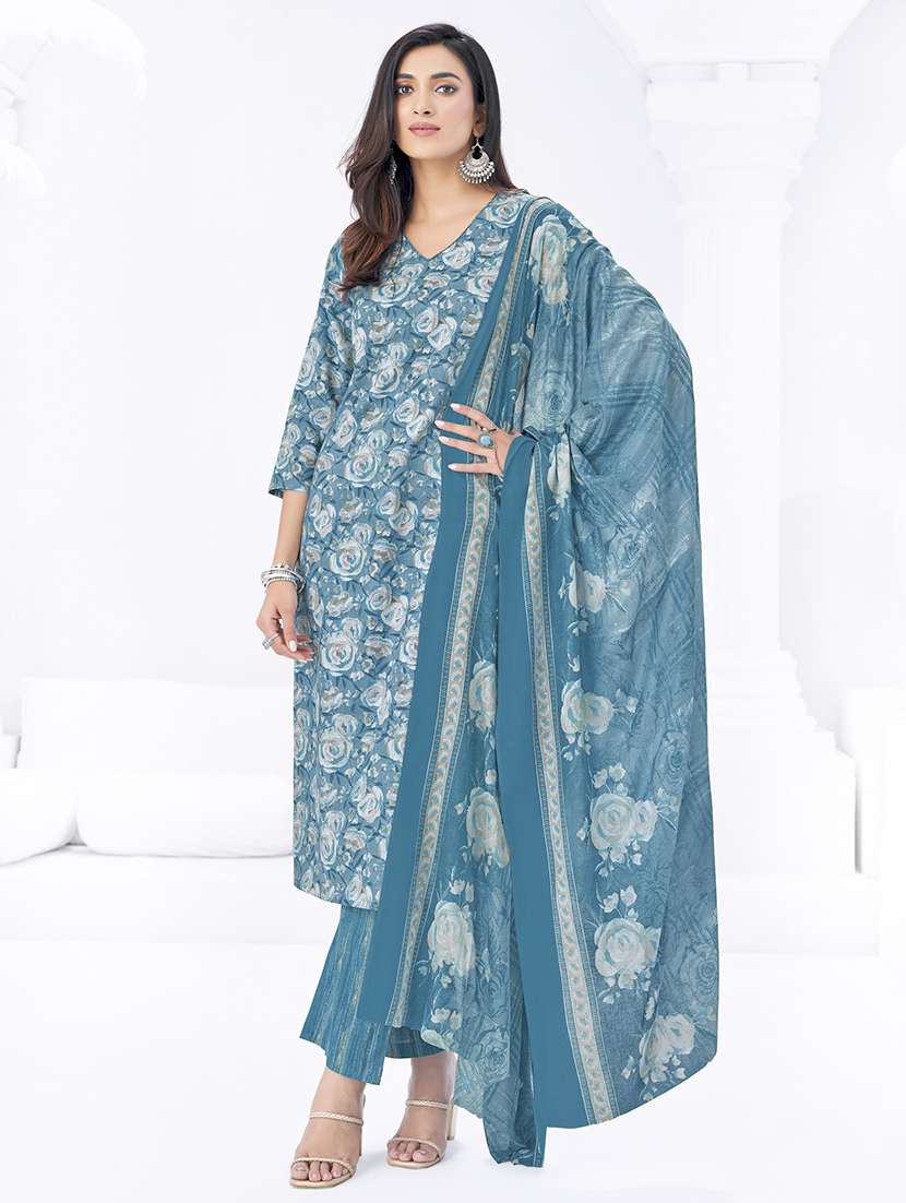 women floral printed three quarter sleeve kurta pant with dupatta set