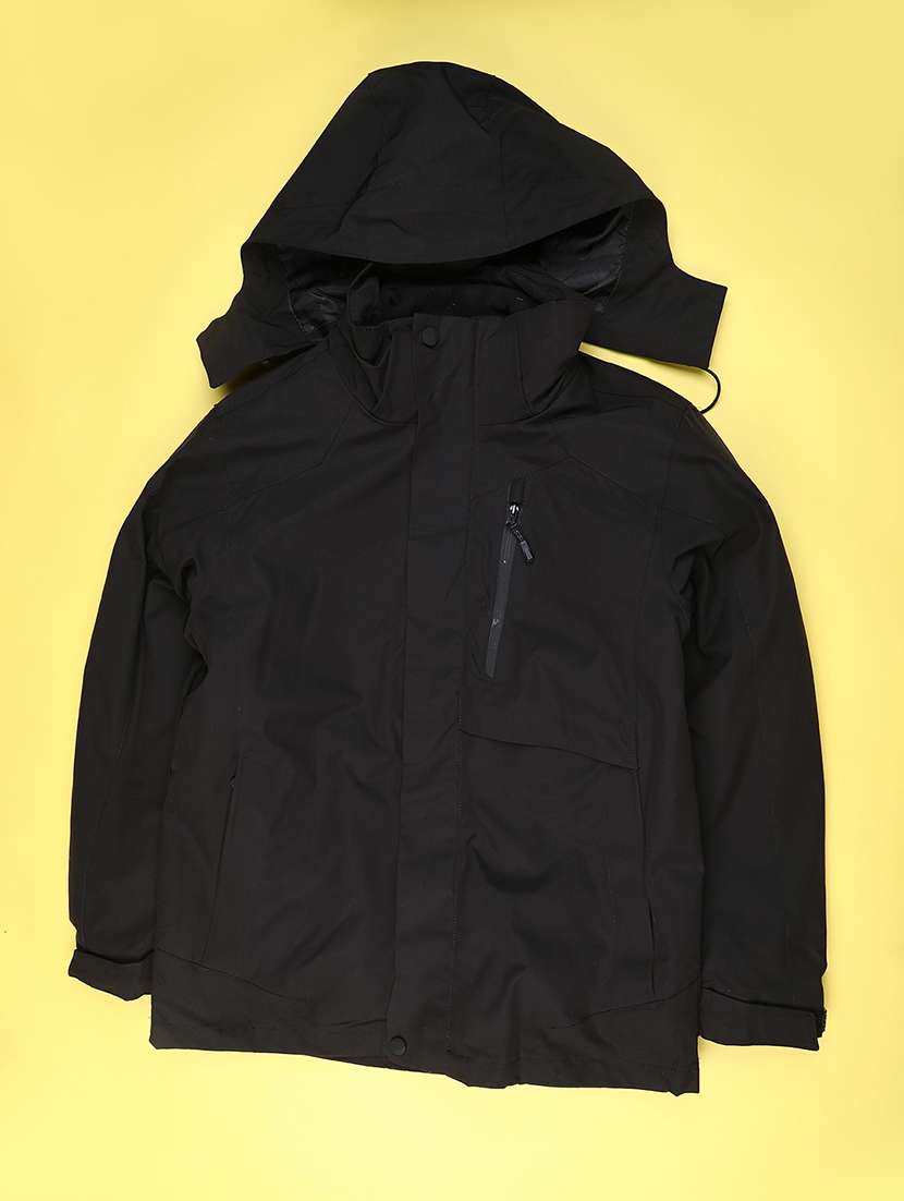 men solid hooded windcheater jacket