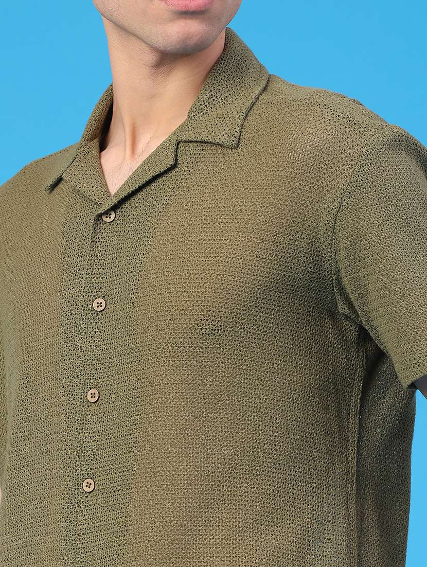 men solid cuban collar short sleeve casual shirt - 22217094 -  Standard Image - 2