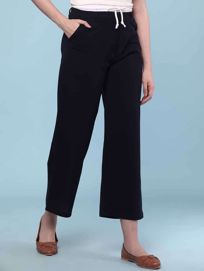 Women Solid Mid Rise Straight Fit Trouser - 22217115 -  Standard Image - 2