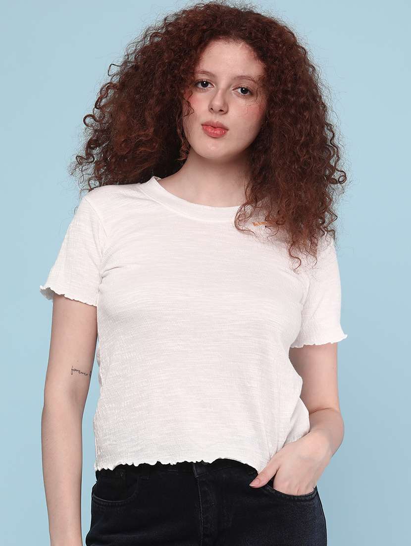Women Solid Short Sleeve T-shirt - 22217117 -  Standard Image - 2