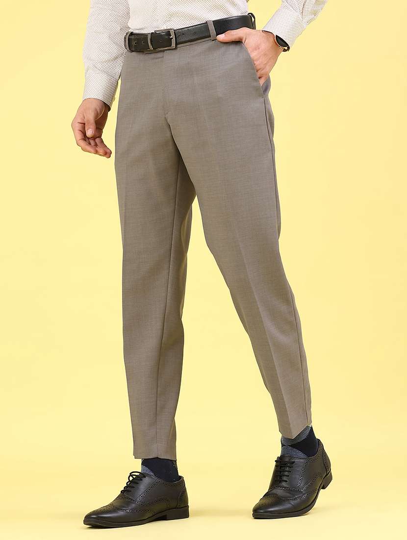 men solid mid rise flat front formal trouser - 22217238 -  Standard Image - 2