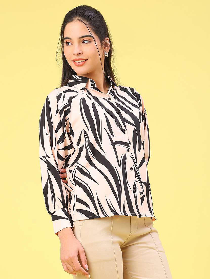 women printed collared puff sleeve shirt - 22217266 -  Standard Image - 2