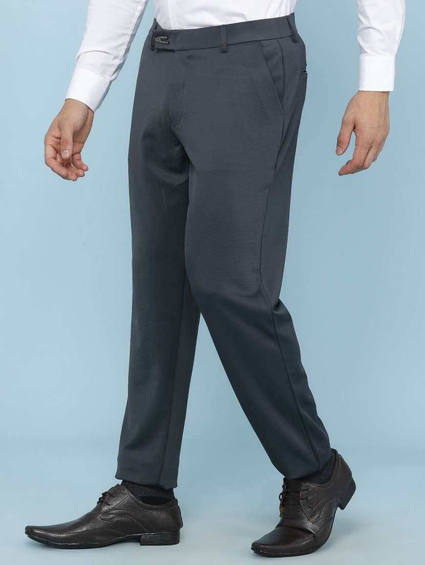 Men Solid Mid Rise Regular Fit Formal Trouser - 22217285 -  Standard Image - 2