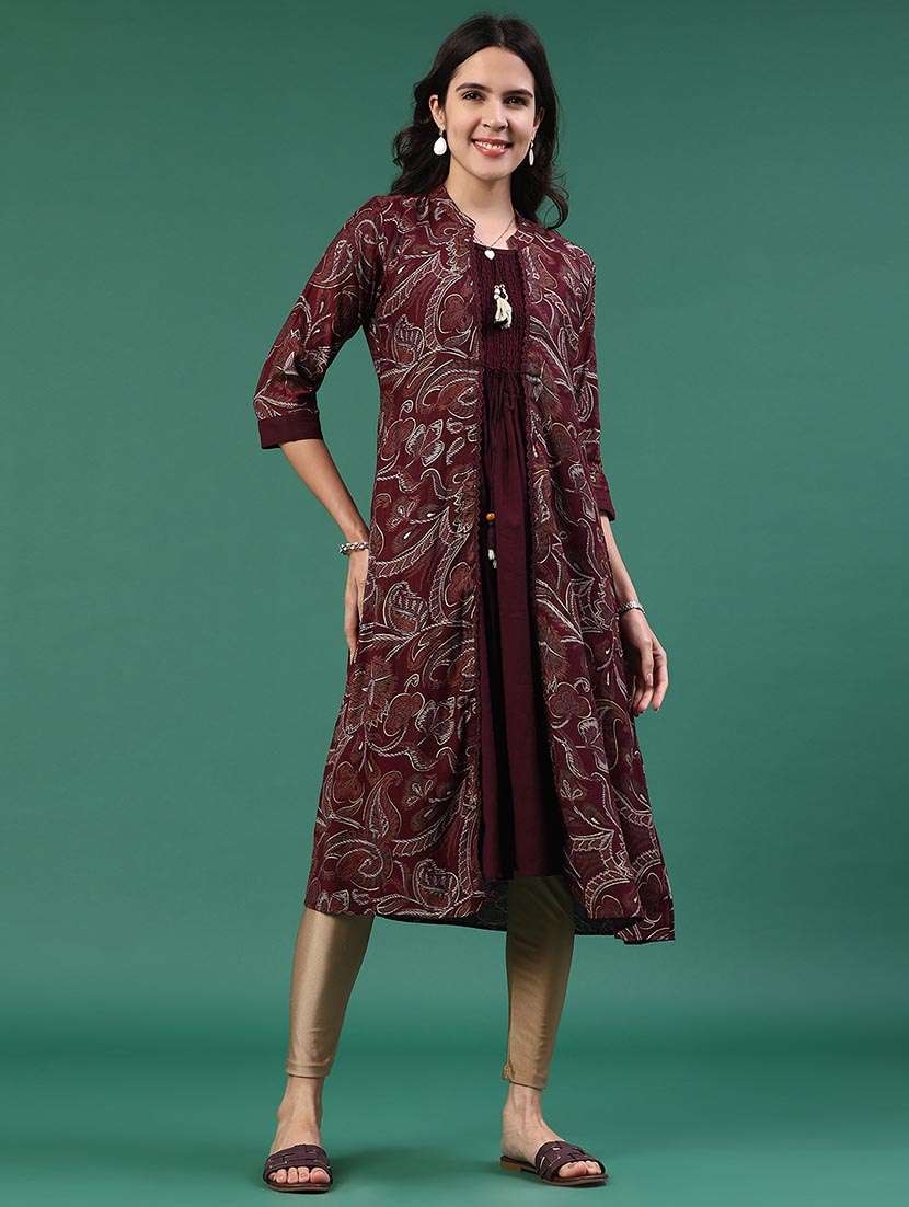 women printed three quarter sleeve layered kurta - 22217384 -  Standard Image - 2