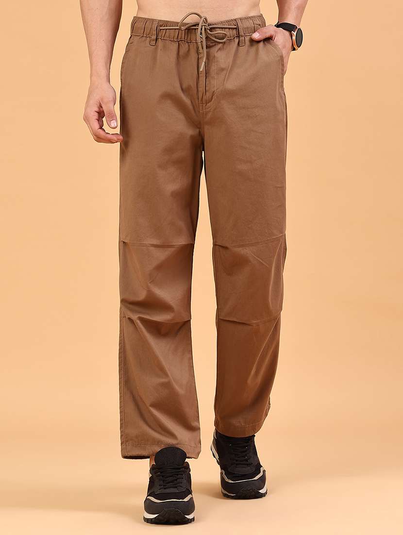 men solid mid rise parachute casual trouser