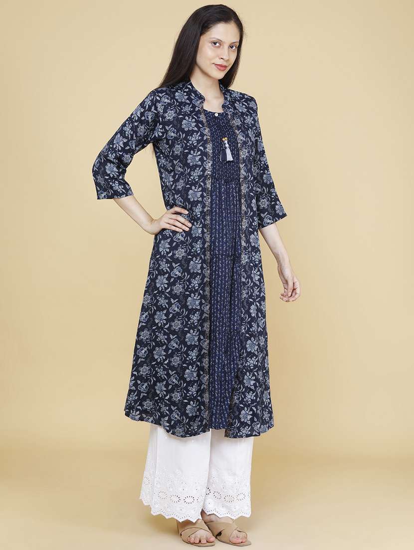 Women Printed Three Quarter Sleeves Tiered Kurta - 22217427 -  Standard Image - 2