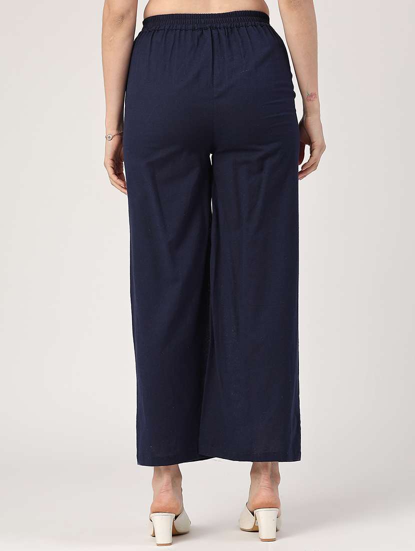 women navy blue cotton flared palazzo - 22217459 -  Standard Image - 2