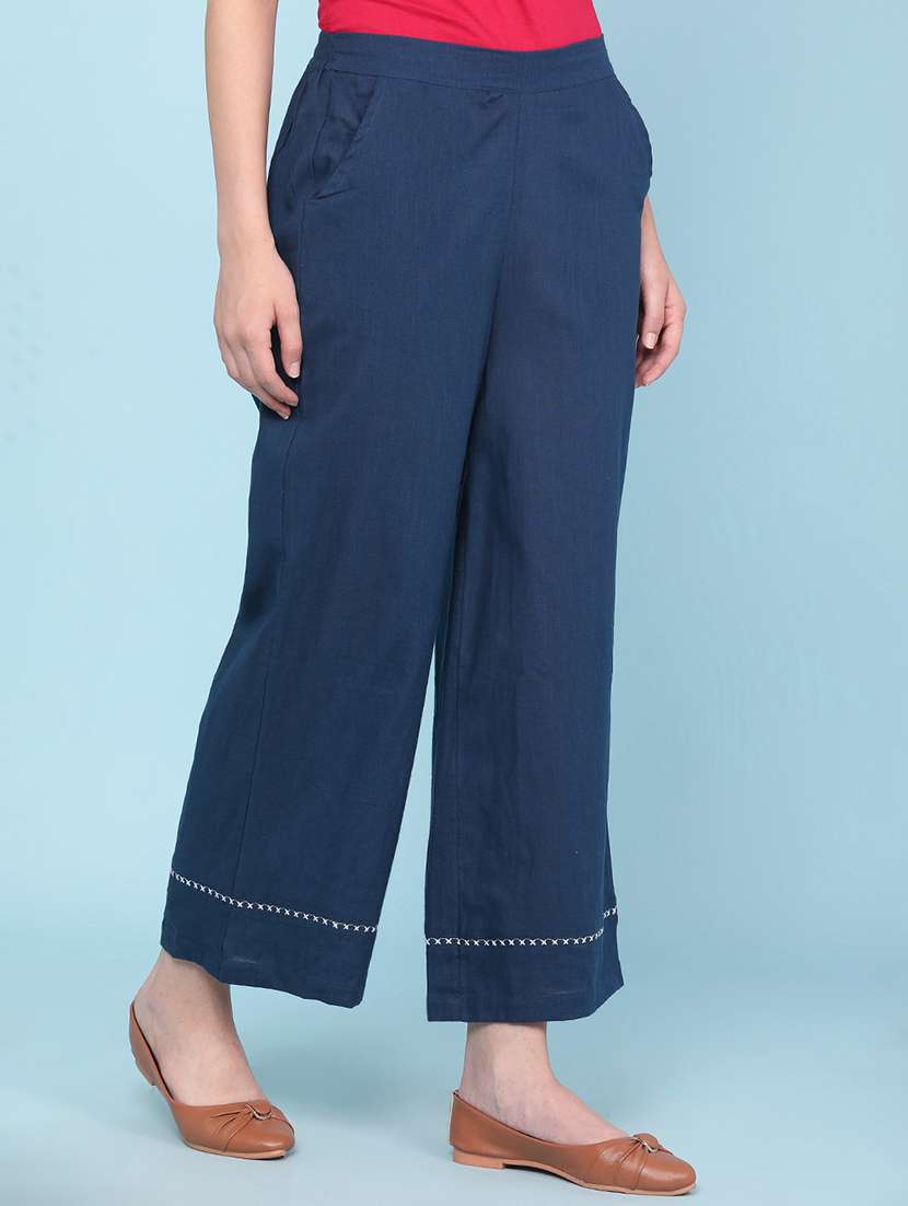 women solid mid rise wide leg trouser - 22217460 -  Standard Image - 2