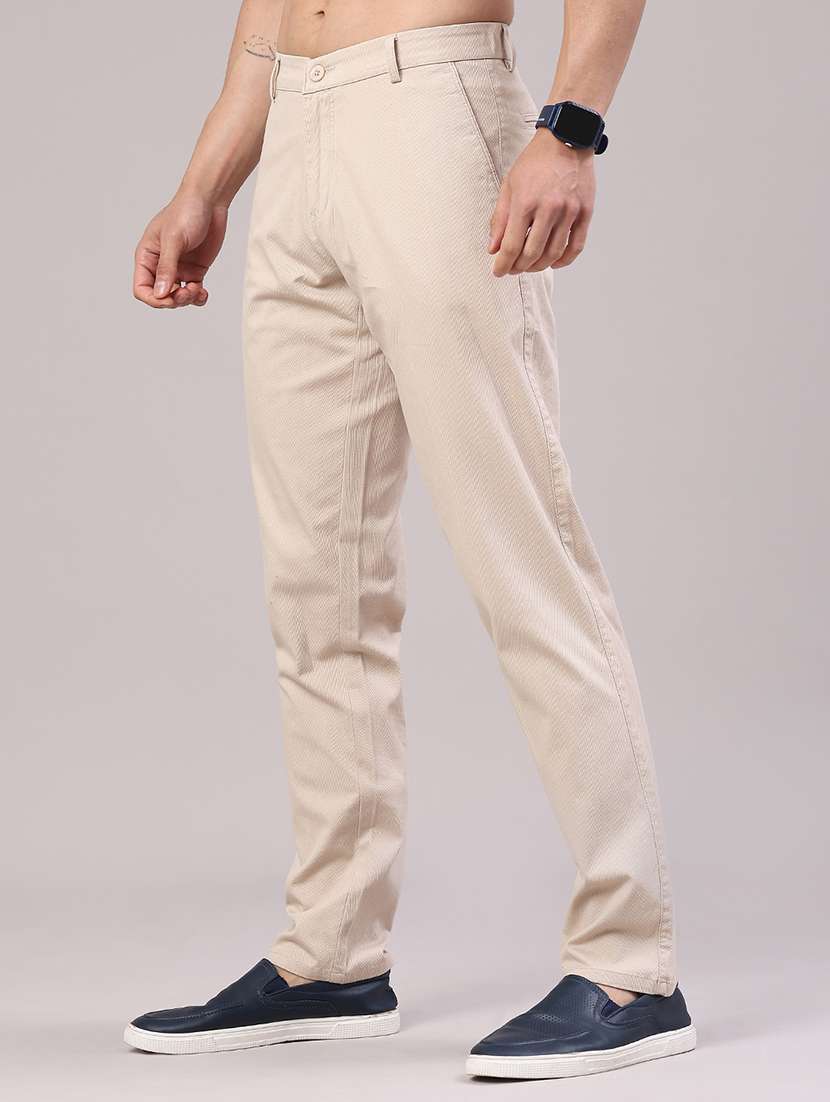 Men Solid Mid Rise Chinos Casual Trouser - 22217500 -  Standard Image - 2