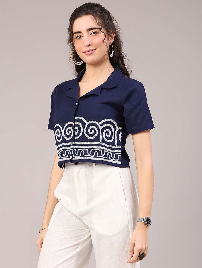 women solid with work short sleeve ethnic top - 22217553 -  Standard Image - 2