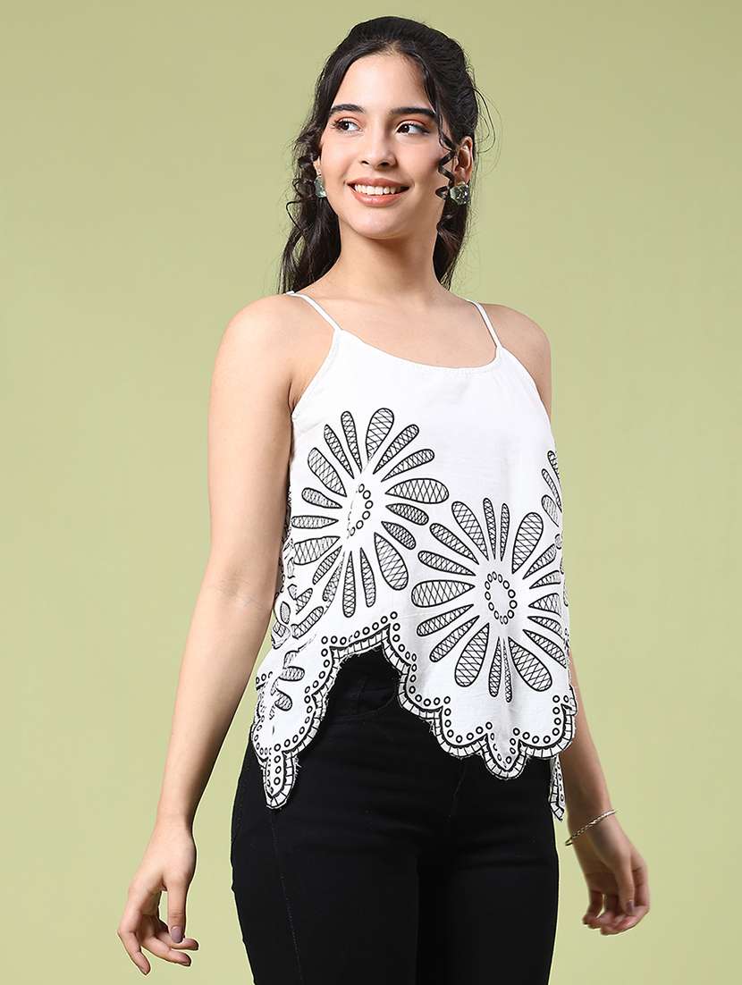 women printed shoulder strap asymmetric top - 22217558 -  Standard Image - 2