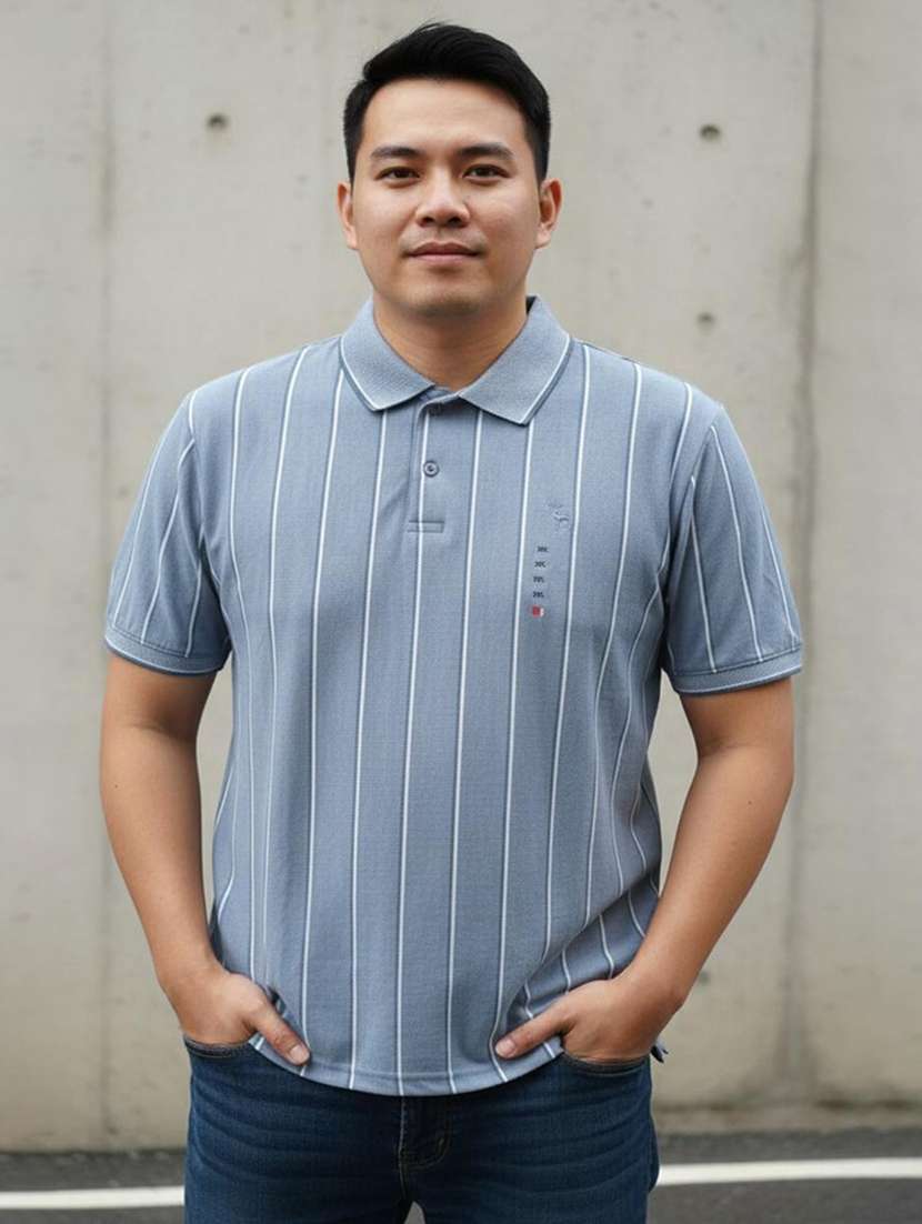 men striped short sleeve regular fit polo t-shirt
