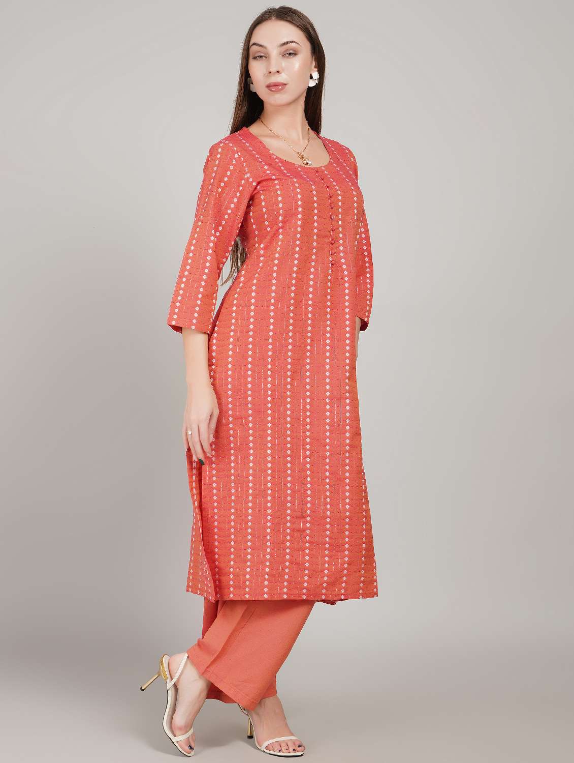 women self design three quarter sleeve kurta pant set - 22217636 -  Standard Image - 2