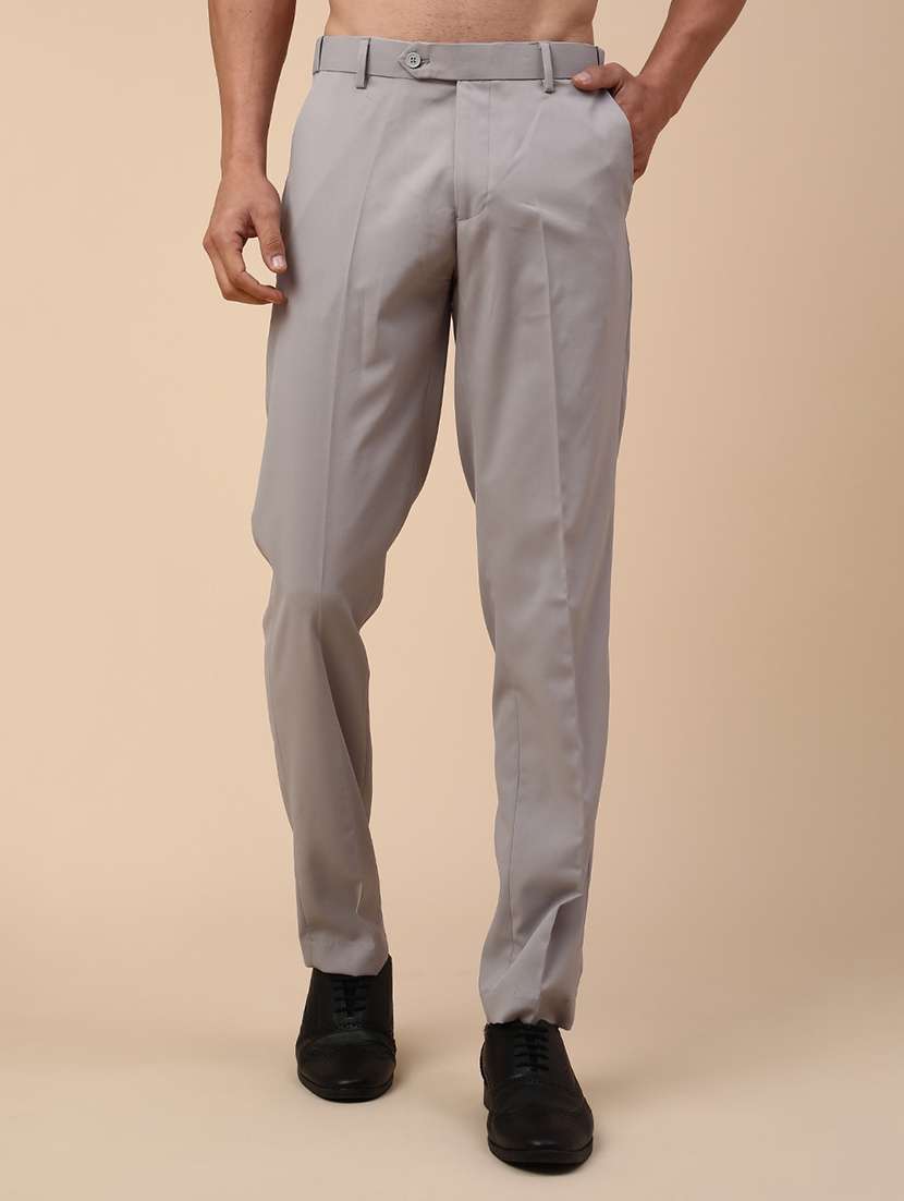 men solid mid rise slim fit formal trouser