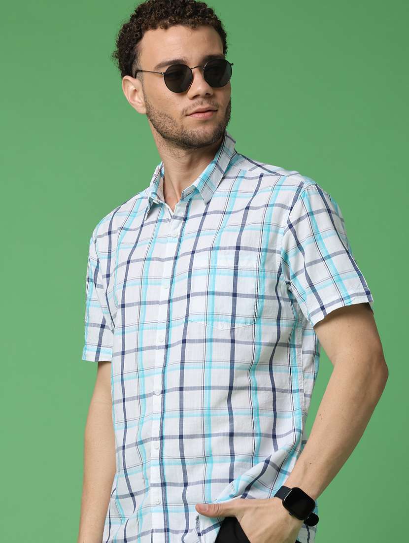 men checkered short sleeve regular fit casual shirt