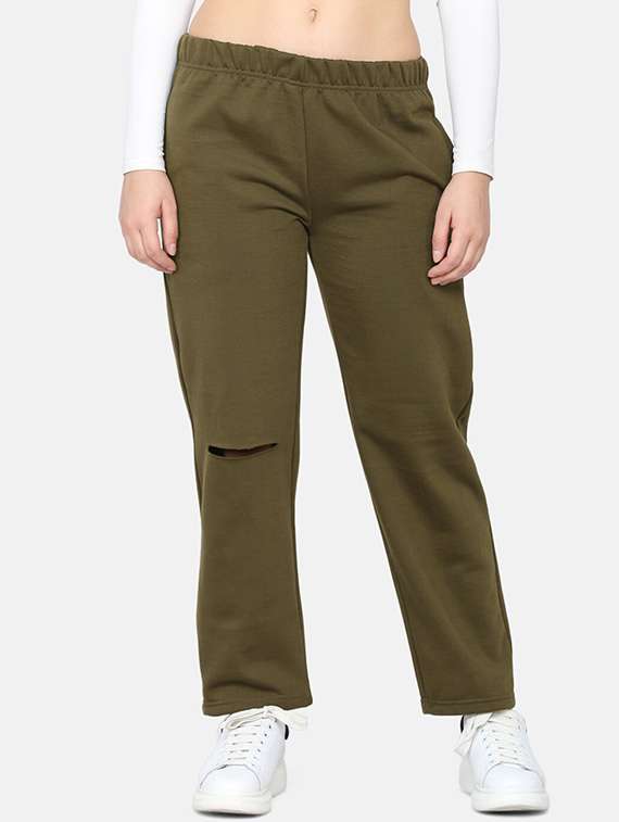 women solid mid rise track pant