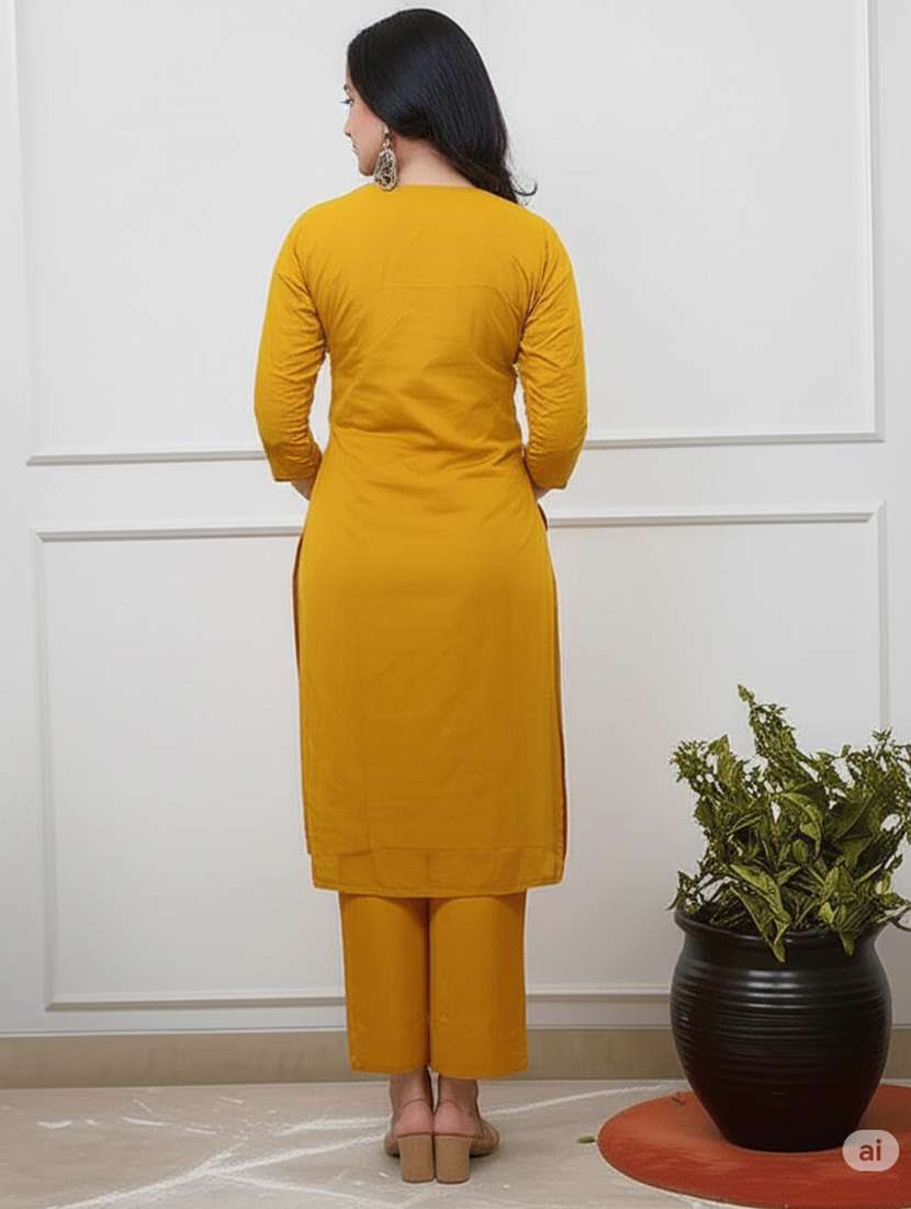 women solid with work three quarter sleeve kurta pant with dupatta set - 22217785 -  Standard Image - 2