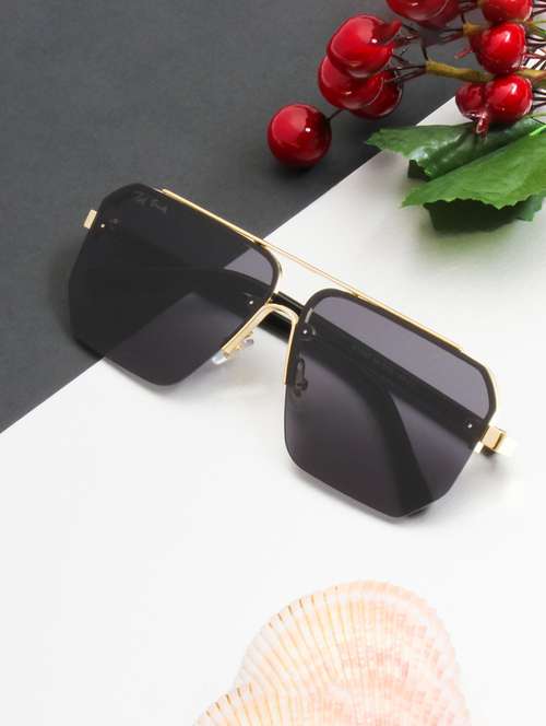 ted smith unisex aviator sunglasses i 100% uv protection  i  black colour lens - 22217830 -  Standard Image - 0