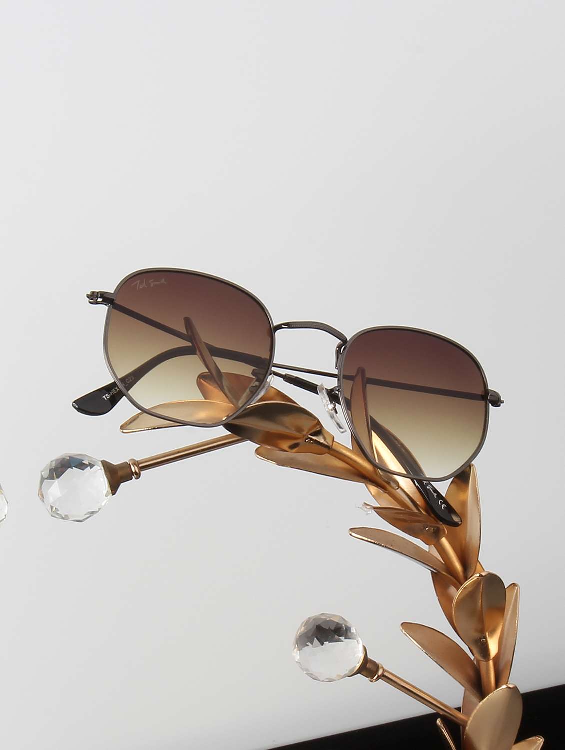 ted smith unisex hexagnal sunglasses i 100% uv protection  i  brown graded colour lens