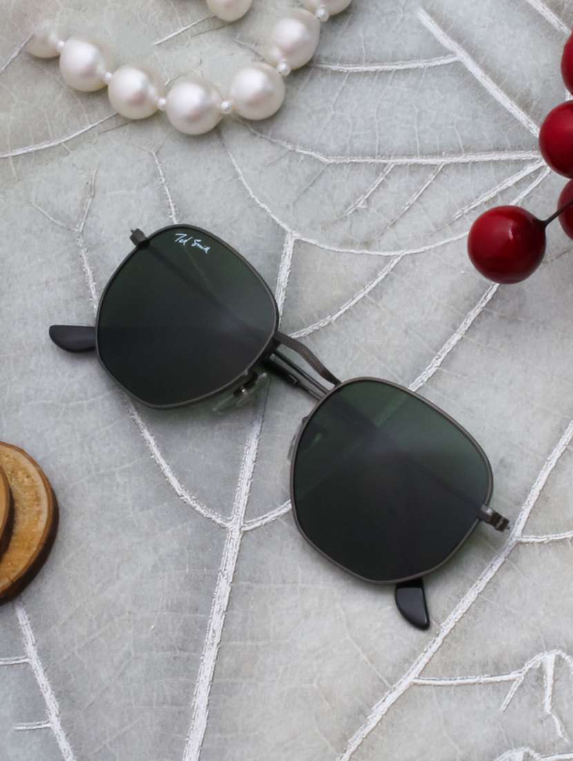 ted smith unisex hexagnal sunglasses i 100% uv protection  i  grey colour lens