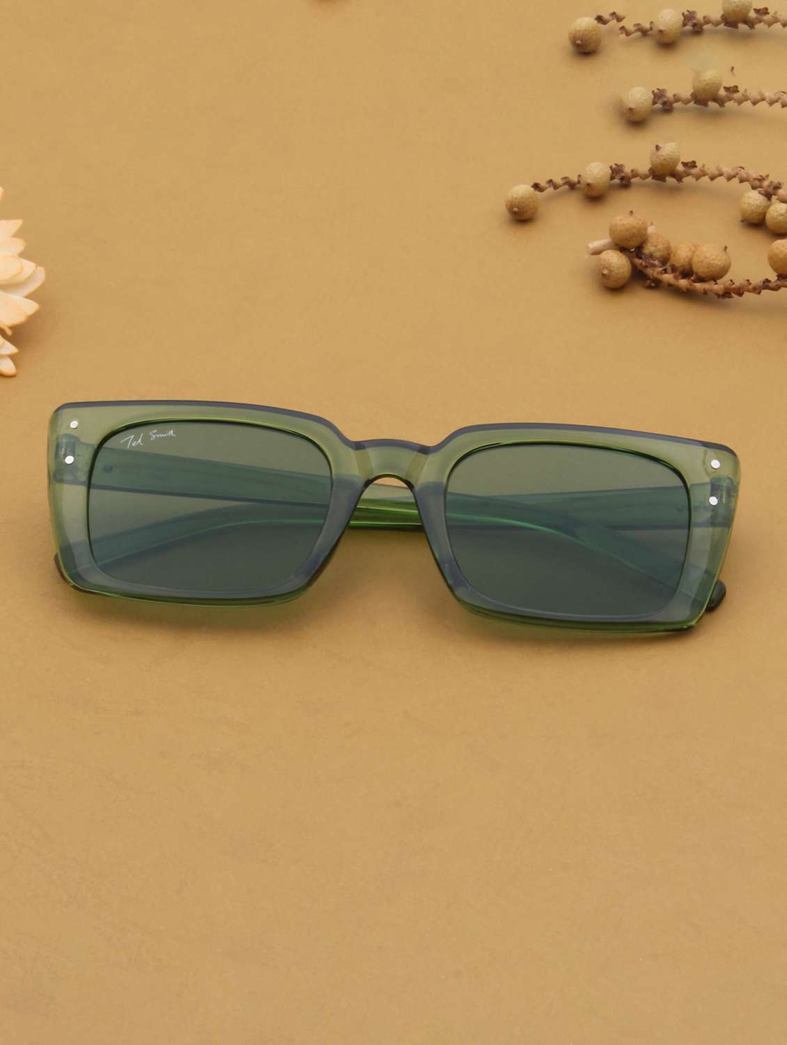 ted smith unisex square sunglasses i 100% uv protection  i  green colour lens