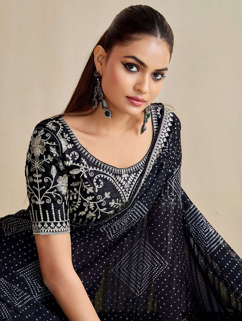 women bandhani printed saree with blouse - 22217978 -  Standard Image - 2