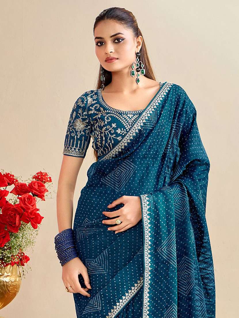 women bandhani printed saree with blouse - 22217981 -  Standard Image - 2