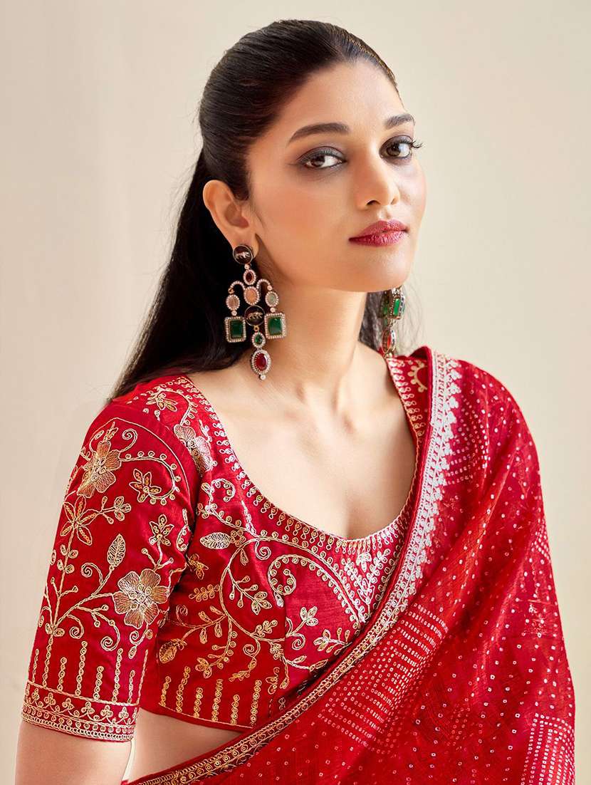 women bandhani printed saree with blouse - 22217984 -  Standard Image - 2