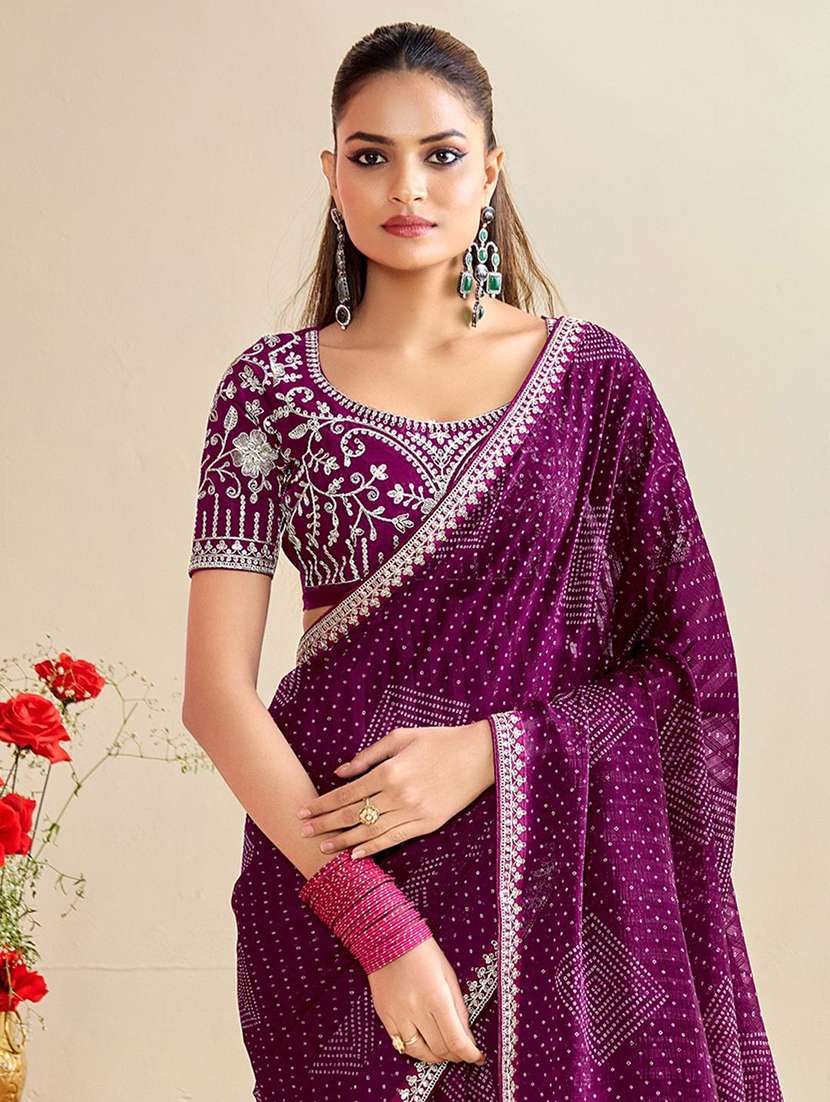 women bandhani printed saree with blouse - 22217986 -  Standard Image - 2