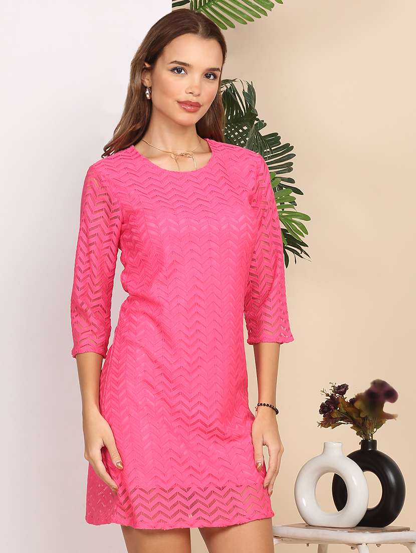 women self designed three quarter sleeve a-line dress - 22217999 -  Standard Image - 2