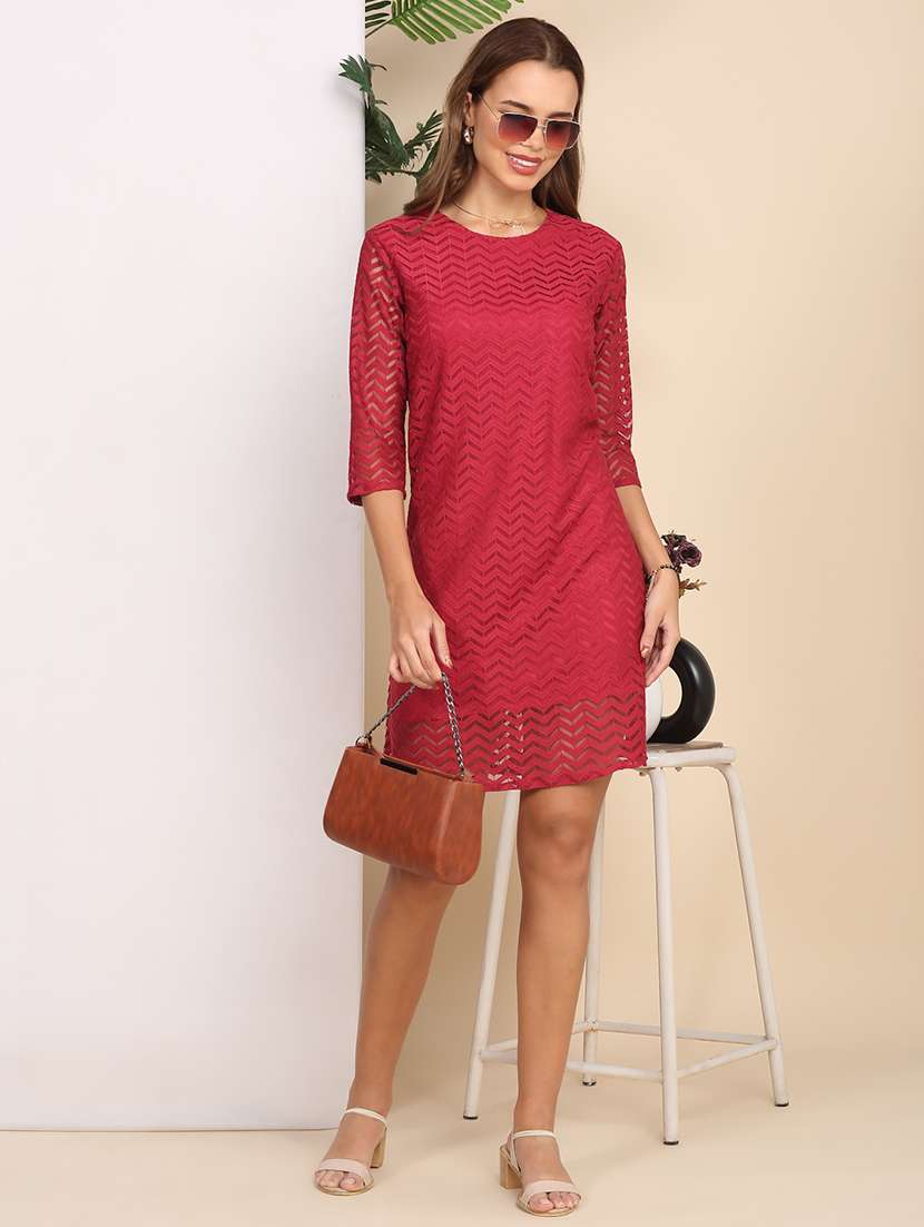 women self designed three quarter sleeve a-line dress