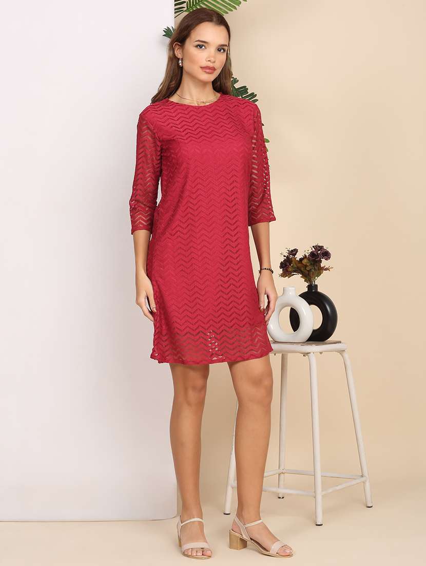 women self designed three quarter sleeve a-line dress - 22218001 -  Standard Image - 2