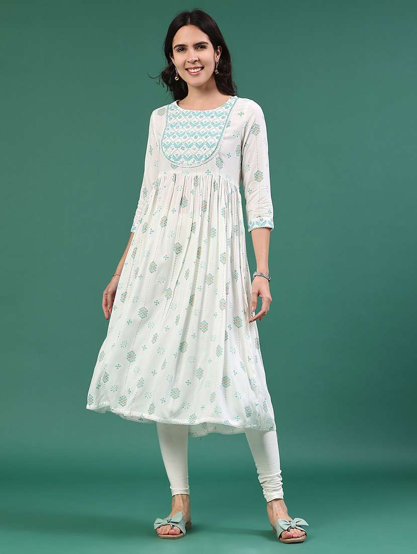 women printed three quarter sleeve kurta - 22218178 -  Standard Image - 2