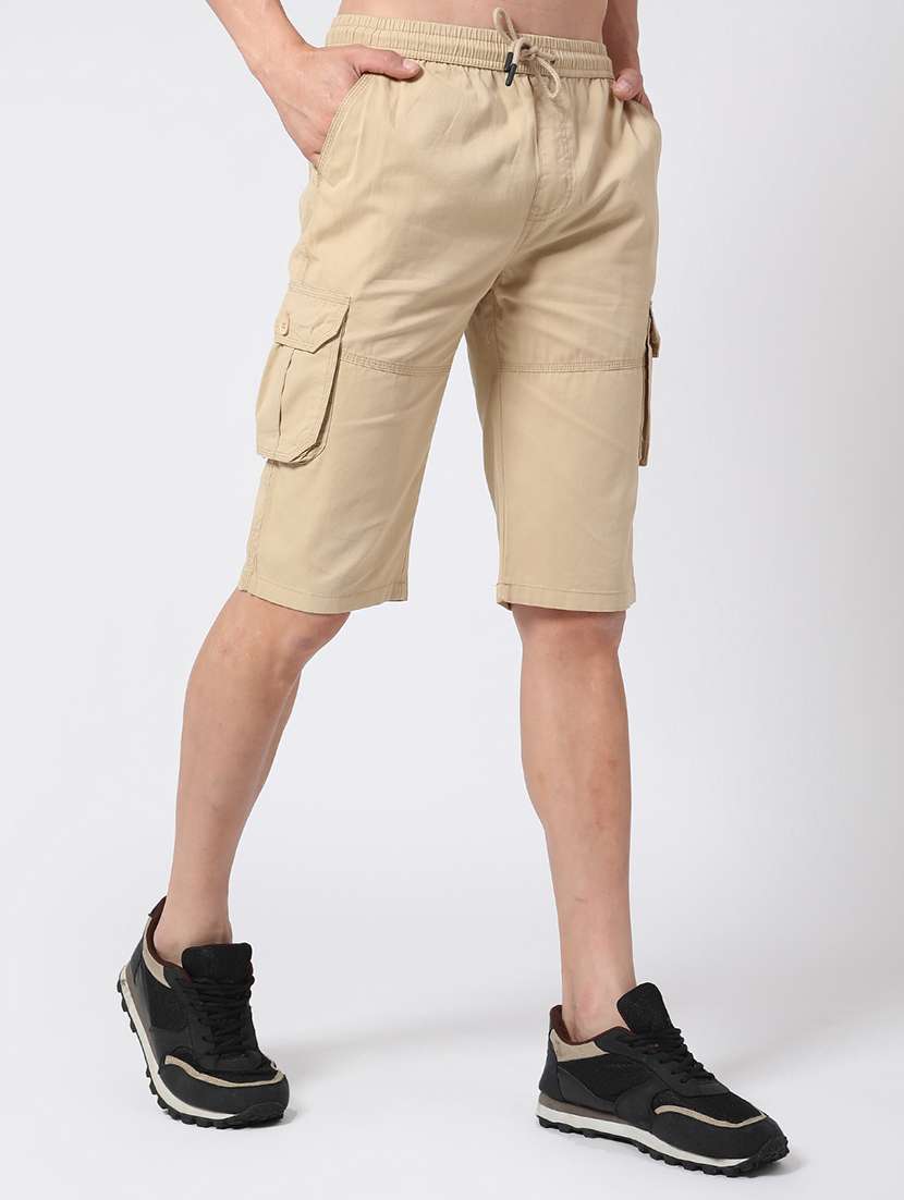 men beige cotton shorts three - fourth - 22218187 -  Standard Image - 2