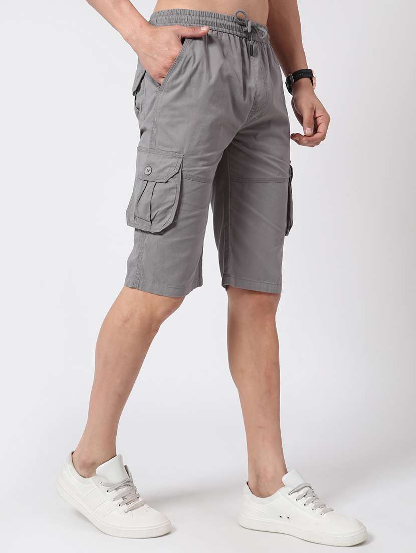 men grey cotton shorts three - fourth - 22218188 -  Standard Image - 2