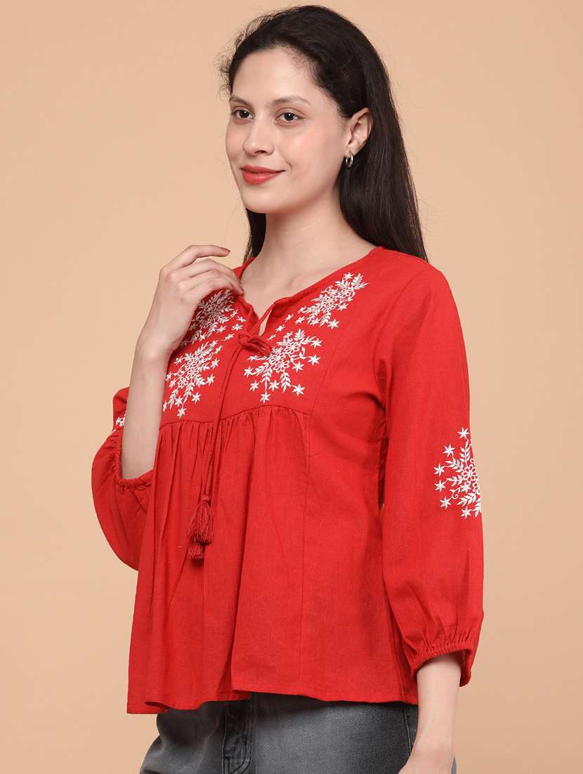 Women Embroidered Three Quarter Sleeves Regular Top - 22218218 -  Standard Image - 2