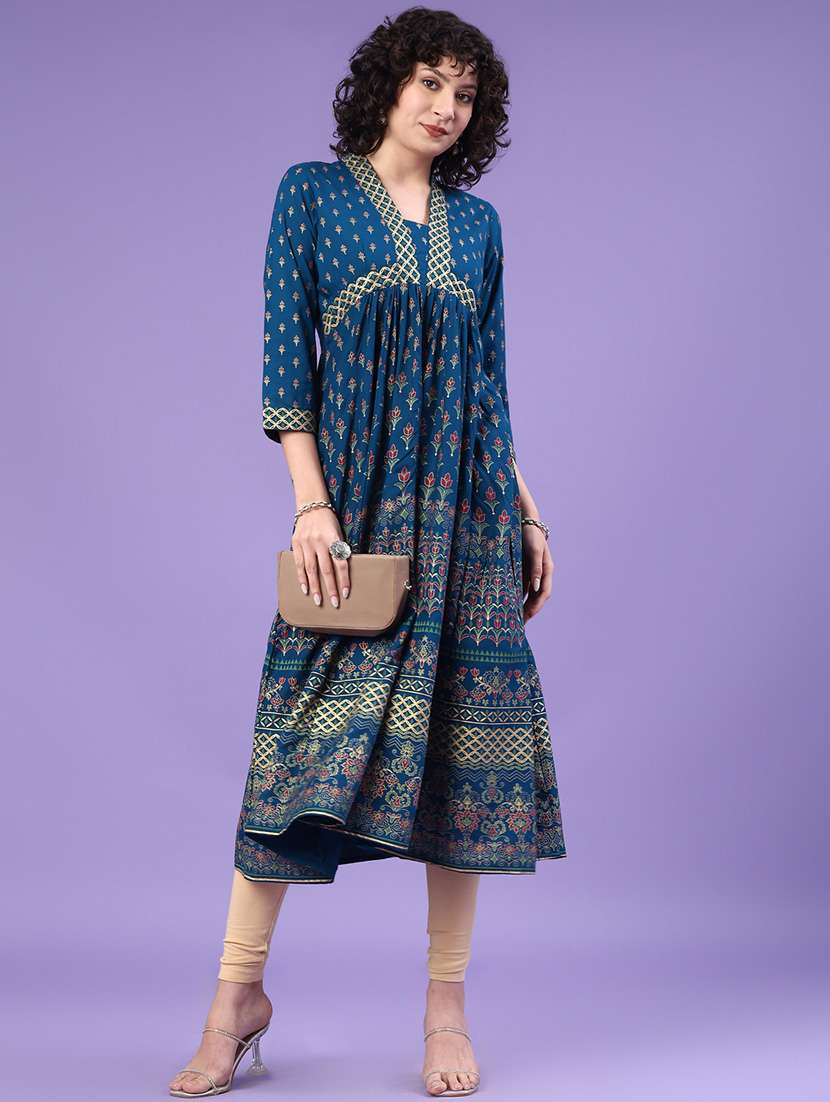 women floral three quarter sleeve a-line kurta 