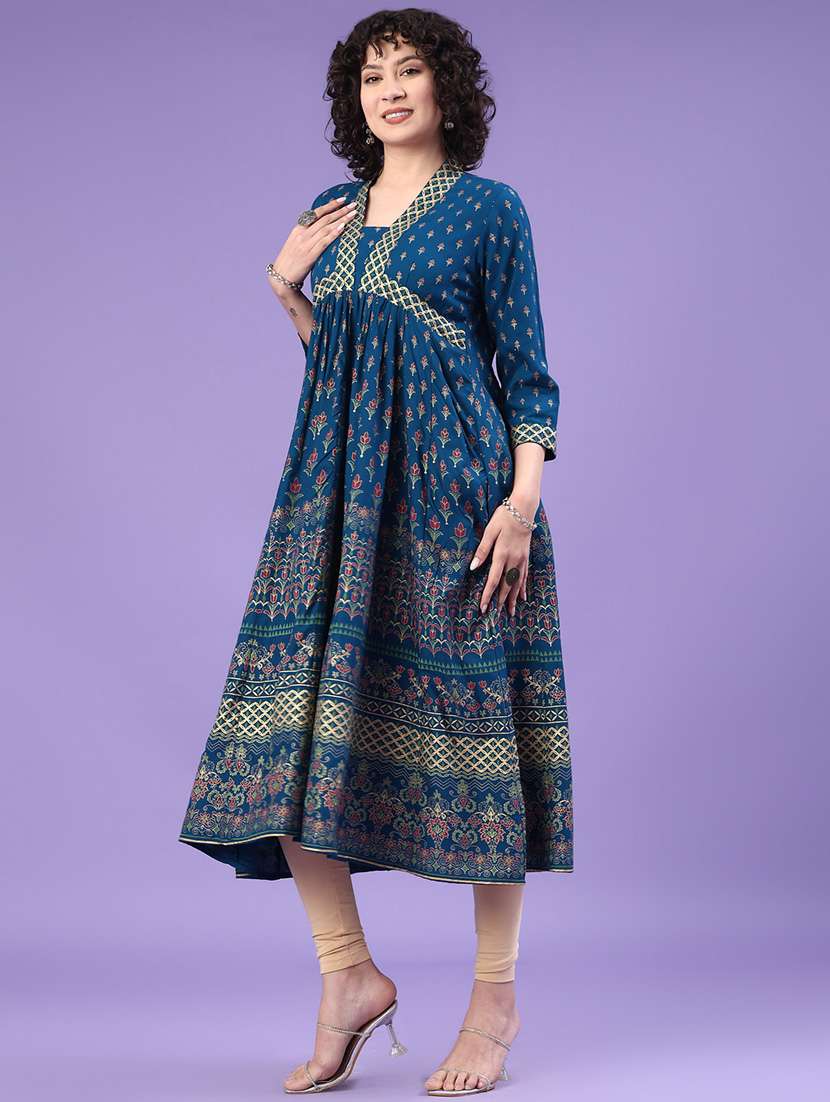 women floral three quarter sleeve a-line kurta  - 22218291 -  Standard Image - 2