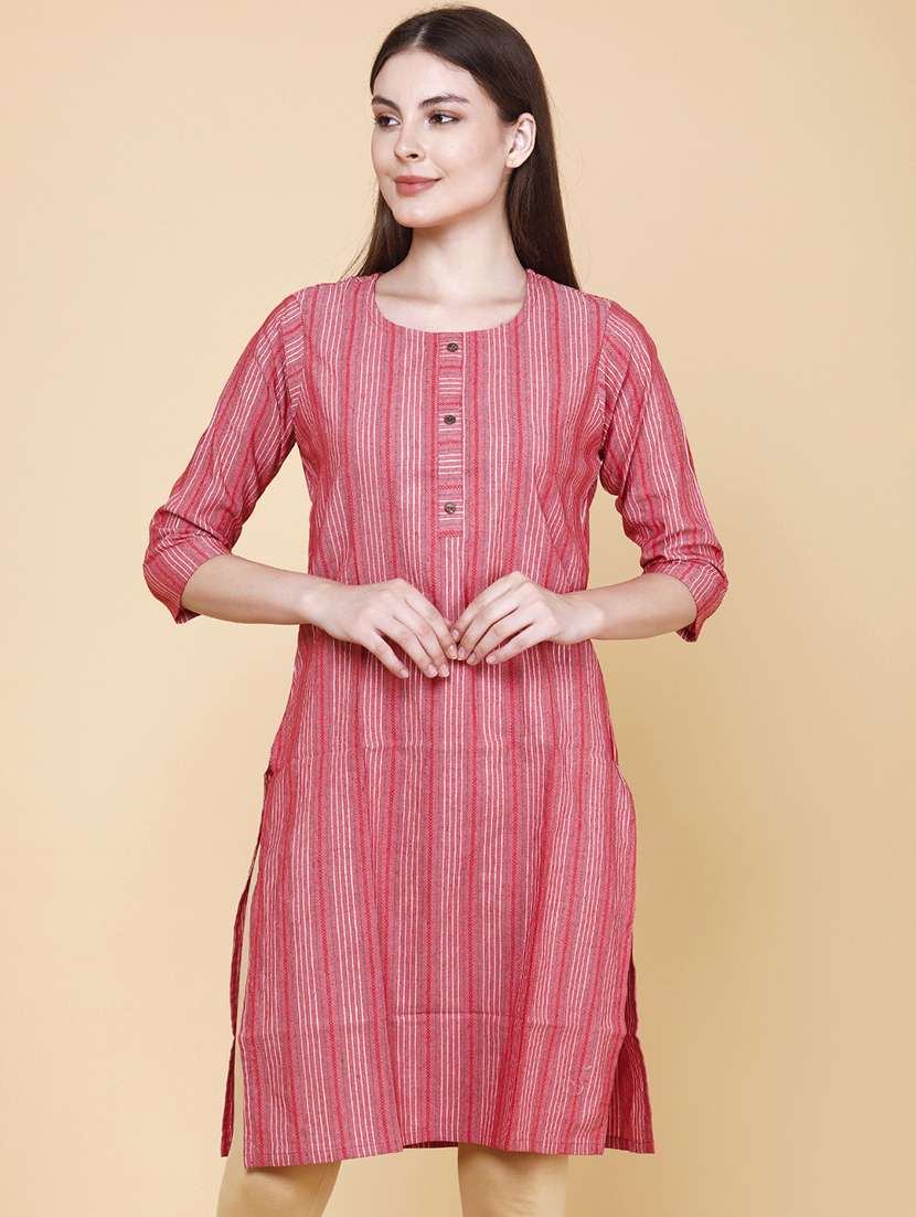 women printed three quarter sleeves straight kurta - 22218296 -  Standard Image - 2