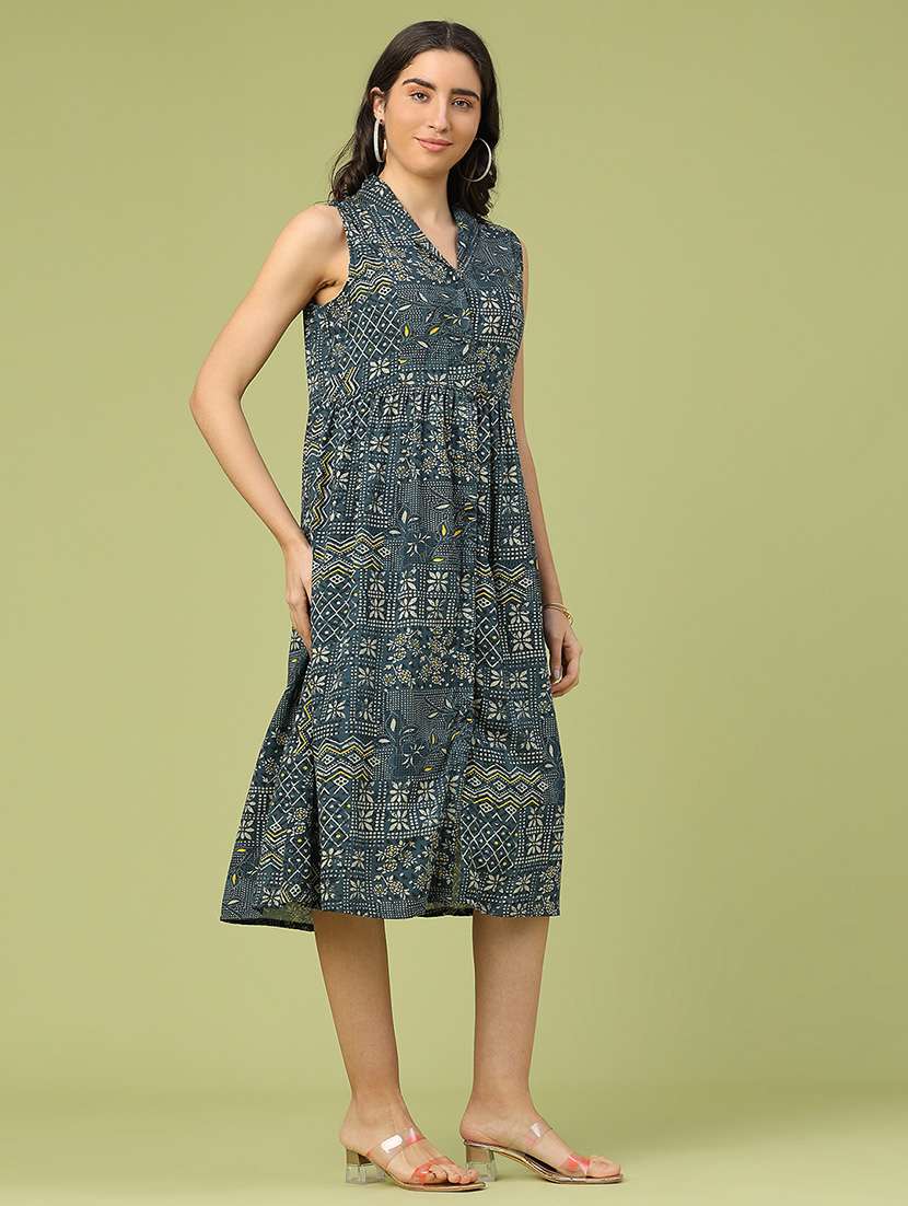 women printed sleeveless a-line ethnic dress - 22218298 -  Standard Image - 2
