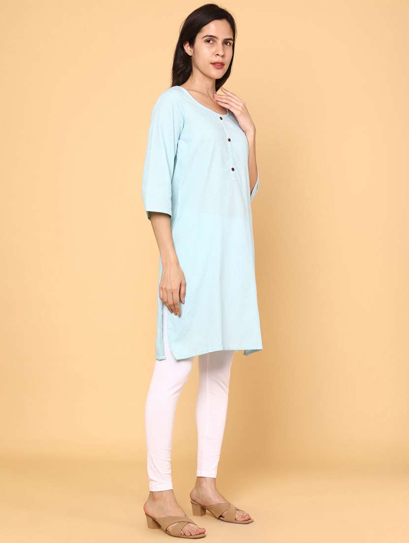 women self design three quarter sleeve straight kurta - 22218331 -  Standard Image - 2