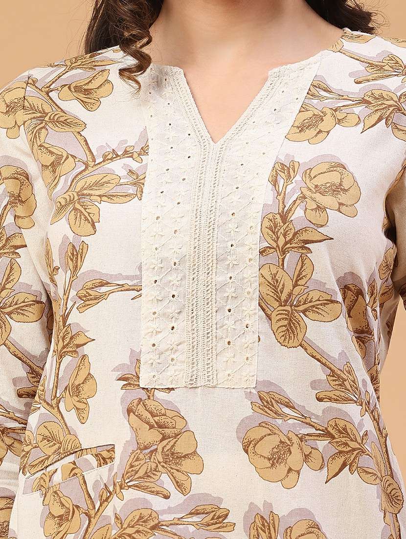  women printed three quarter sleeve straight kurta - 22218333 -  Standard Image - 2