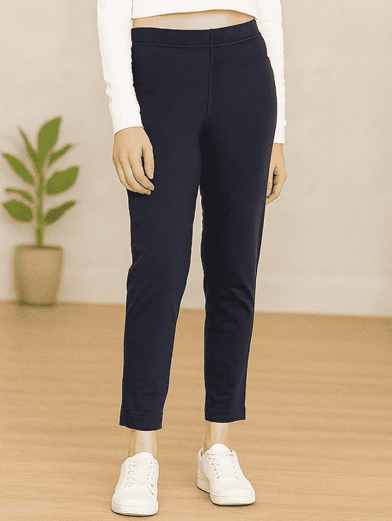 women solid mid rise anke length legging