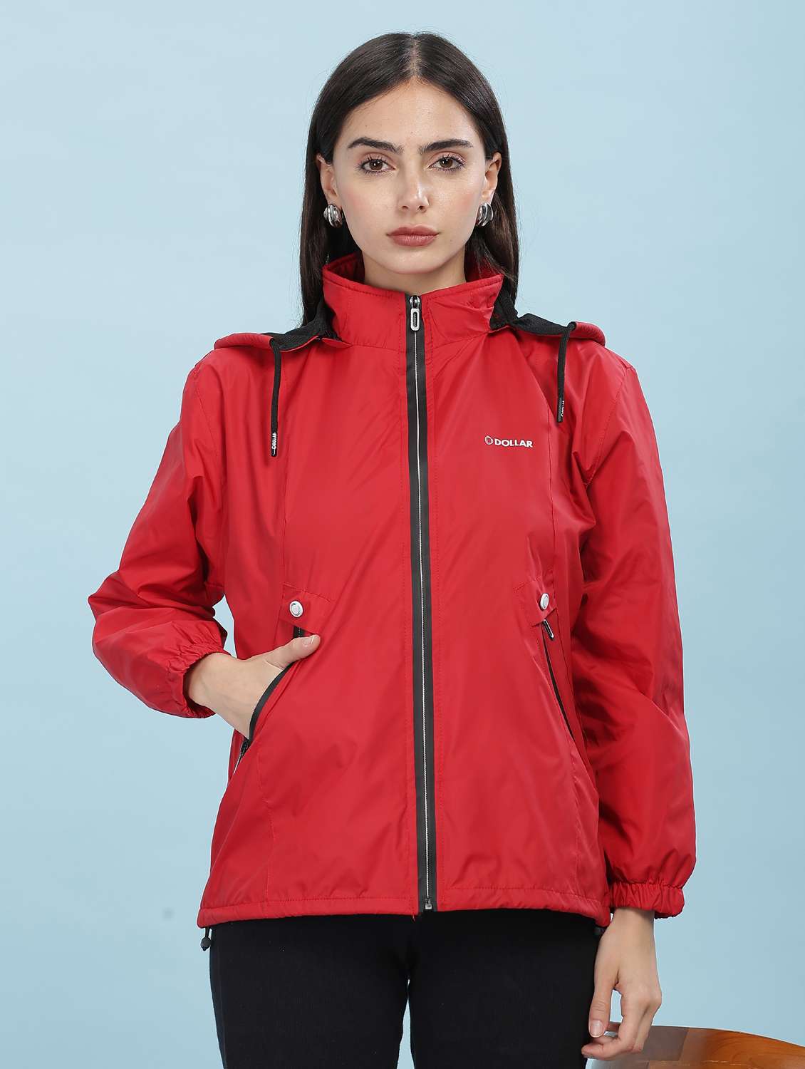 red polyester quilted & puffer jacket