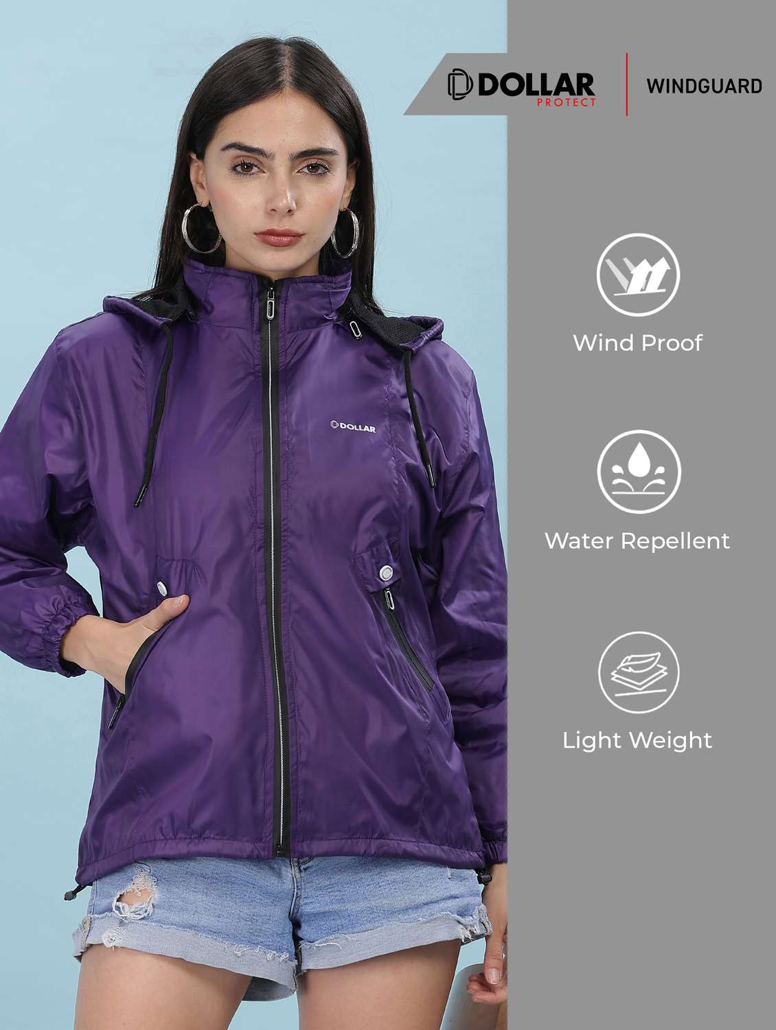 women solid long sleeve hooded windcheater jacket - 22218413 -  Standard Image - 2