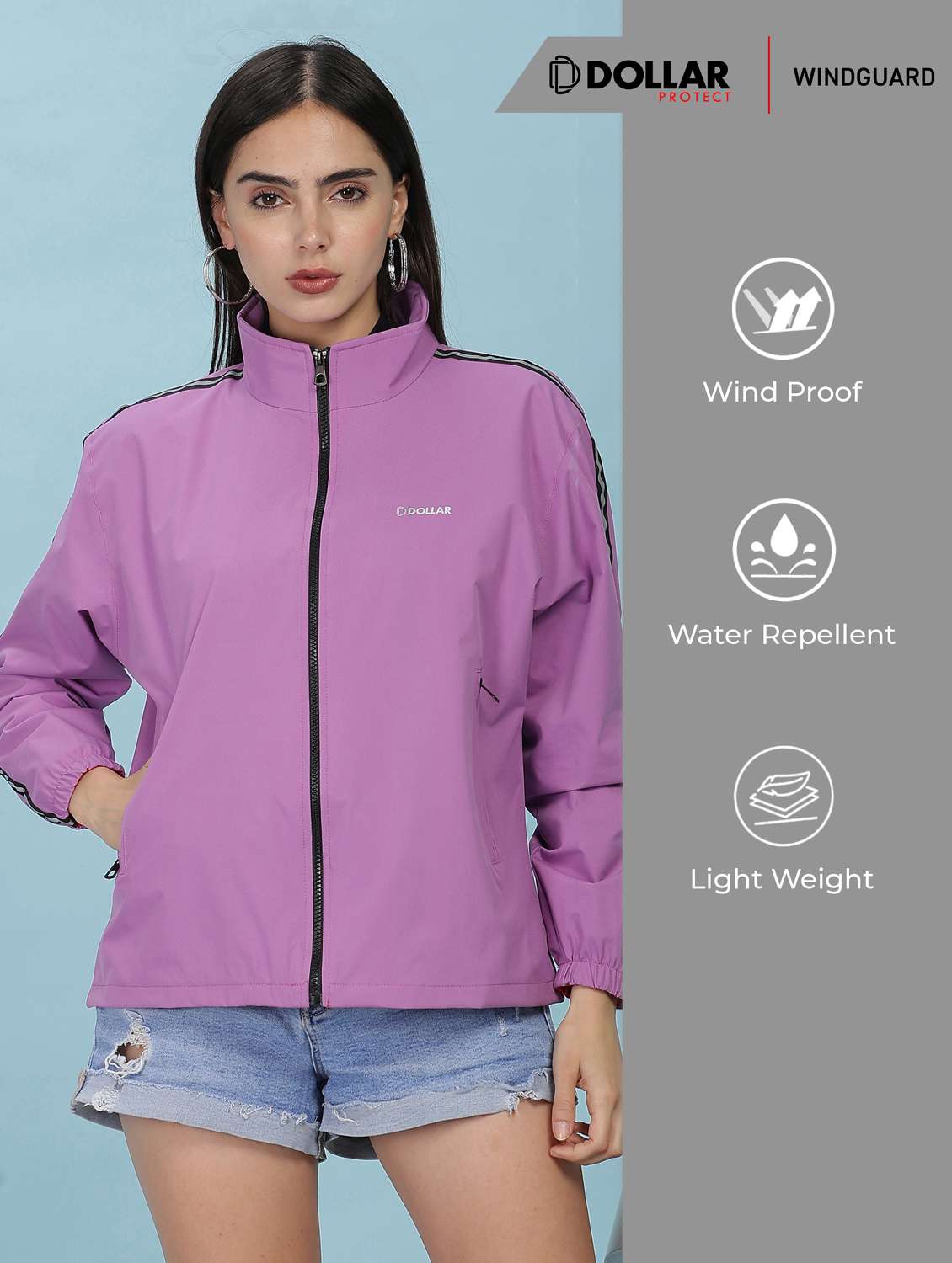 women solid long sleeve windcheater jacket - 22218419 -  Standard Image - 2